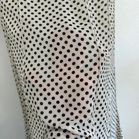 90s Grunge Brown Polka Dot Collared Shirt Dress Chiffon Dress size 10/Large - Picture 4 of 5